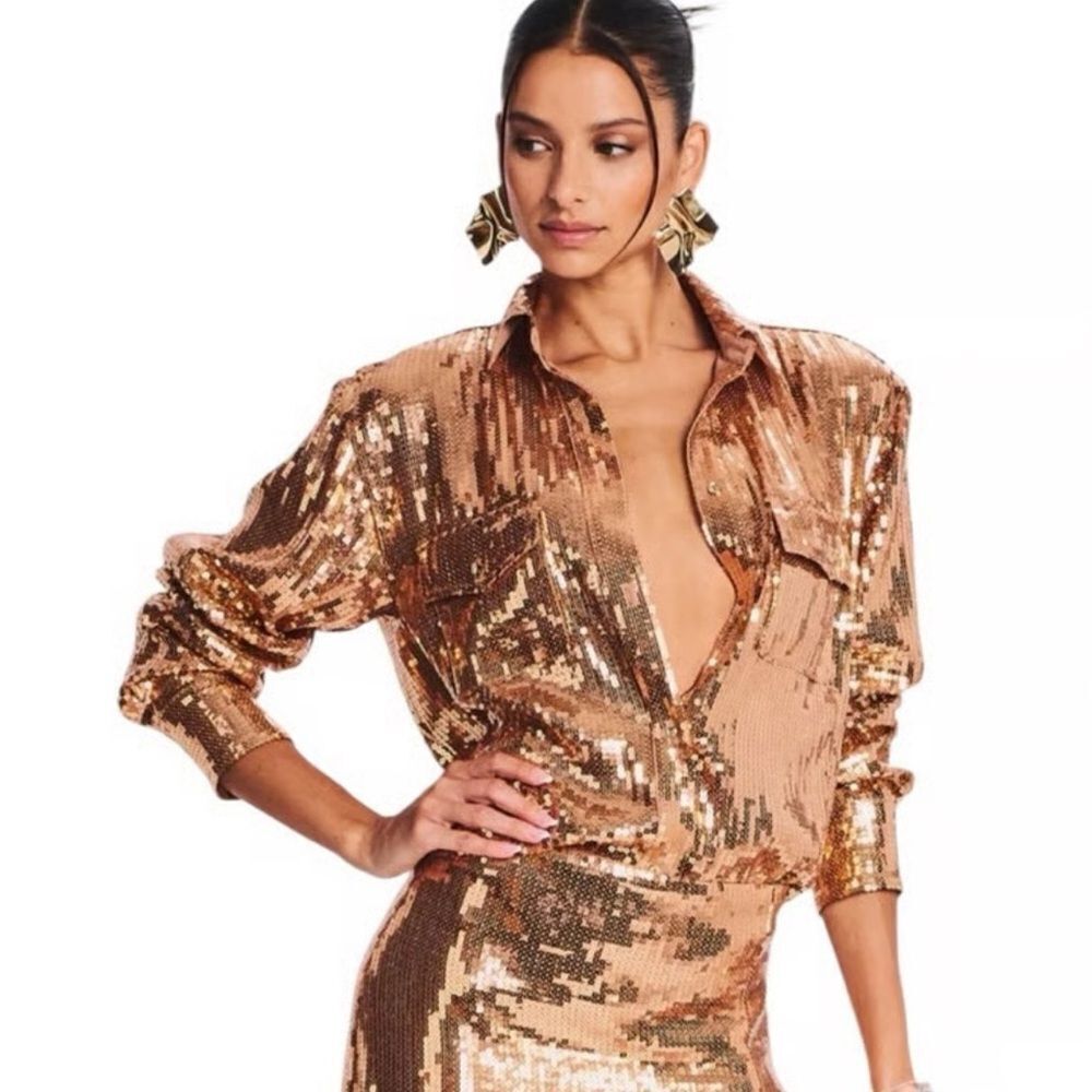 Retrofete Carlotta Top sequin gold Nude blouse oversize loose Revolve NWT S